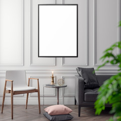 Mockup Poster in the interior, 3D illustration of a modern design