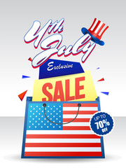 4th of July, Exclusive Sale Offer with Shopping Bag, and Hat.