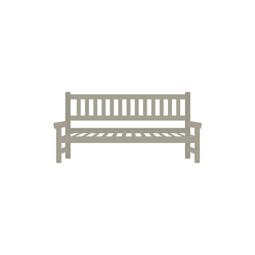 Flat street, park or garden wooden bench icon. Place to seat and rest, outdoor furniture object. Cityscape design object. Vector flat illustration isolated.