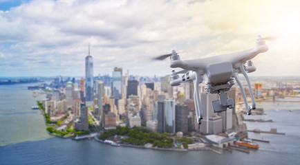 Drone flying over Manhatten New York City