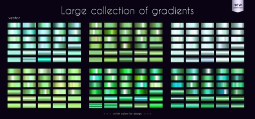 Green Emerald Turquoise collection of gradients Large set of fashion palettes Vector template