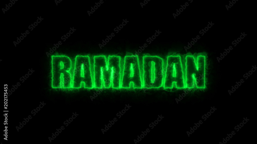 Poster ramadan text on black, 3d rendering background, computer generating for holidays festive design