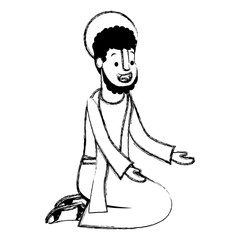 Fototapeta na wymiar apostle of Jesus on knees praying character vector illustration design