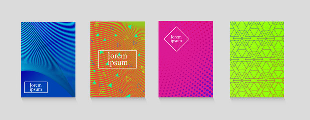 Geometric bright covers for your design. Banners with a simple geometric pattern. Flyer with a gradient. Minimal design. Vector illustration.