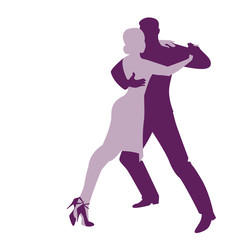 Obraz na płótnie Canvas Silhouettes of couple dancing passionate argentine tango isolated on white background