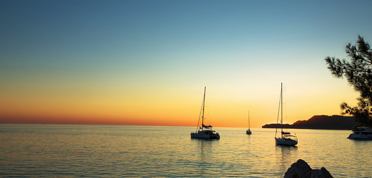 Seascape with Yachts at Sunset