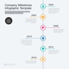 Vector infographic for company milestones timeline template with colorful circles isolated on light background. Easy to use for your website or presentation.