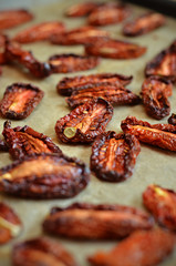 Dried tomatoes on paper background