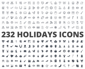 Holidays line silhouette icon vector pack