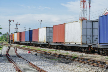 Fototapeta na wymiar Cargo train platform transport the container