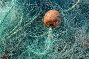 closeup of blue fishing nets