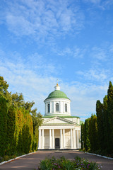 All Saints church in Nizhyn, Chernihivska oblast, Ukraine. Beautiful old building XVIII century with dome for religious purposes, Orthodox Church.