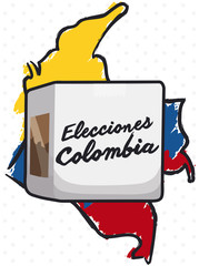 Colombia Map and Electoral Urn for Elections Event, Vector Illustration