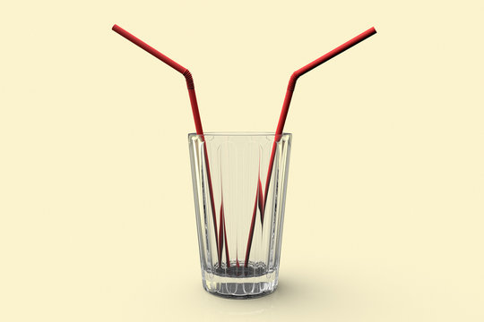 3D Rendering Of A Conceptual Image Of A Glass With Two Straws