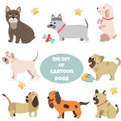 Big set of cartoon dogs of different breeds