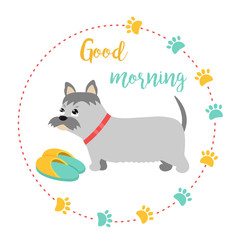 Bright card with terrier and text good morning