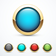 Set of round gold buttons. Vector illustration
