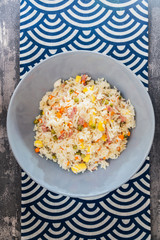 Cantonese fried basmati rice with ham and eggs