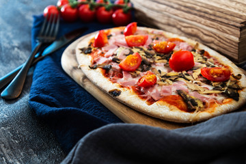 Pizza with Ham and Mushrooms