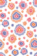 Beautiful flowers seamless pattern in retro style hand drawn. Spring summer season.Vector illustration. Embroidery design. Line art.