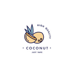 Design template logo and emblem - taste and liquid for vape - coconut. Logo in trendy linear style.