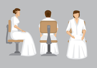 Obraz na płótnie Canvas Sitting Elegant Lady in White Long Gown Cartoon Character Vector Illustration
