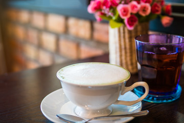 Hot matcha green tea with milk