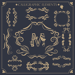 set of calligraphic design elements and page decorations