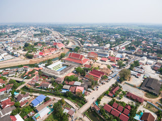 Fototapeta premium Aerial view of Wat Si Don Chai temple, Chiang Rai, Thailand