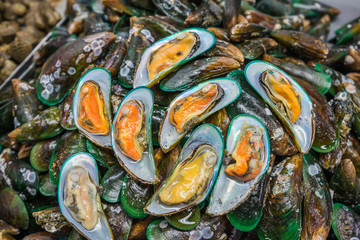 Fresh mussels in fish market, Thailand