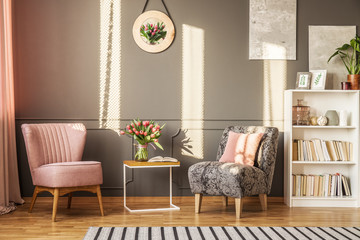 Grey and pink feminine interior