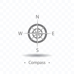 Compass or wind rose icon vector illustration on transparent background.