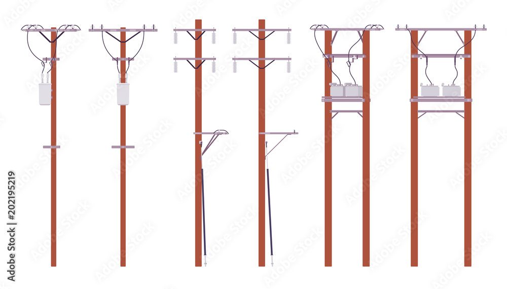 Wall mural electric wire poles set