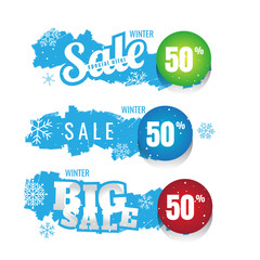 Winter sale vector banner set with sale for seasonal marketing promotion discount texts and labels in blue background. Vector illustration. on white background