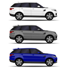realistic SUV cars set. side view