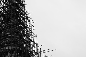 silhouette of scaffolding at the pagoda in thailand
