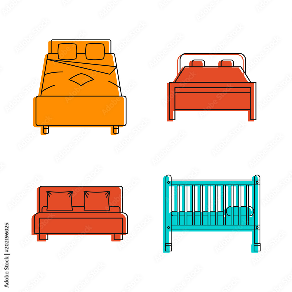 Poster bed icon set. color outline set of bed vector icons for web design isolated on white background