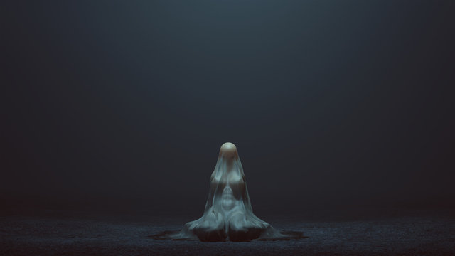 Evil Spirit Sitting down leaning back in a foggy void 3d Illustration