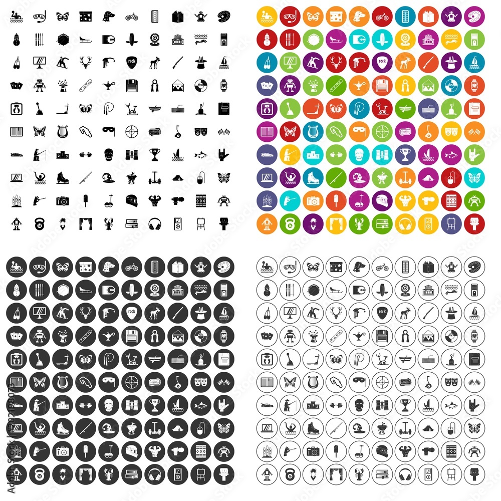 Poster 100 favorite activity icons set vector in 4 variant for any web design isolated on white