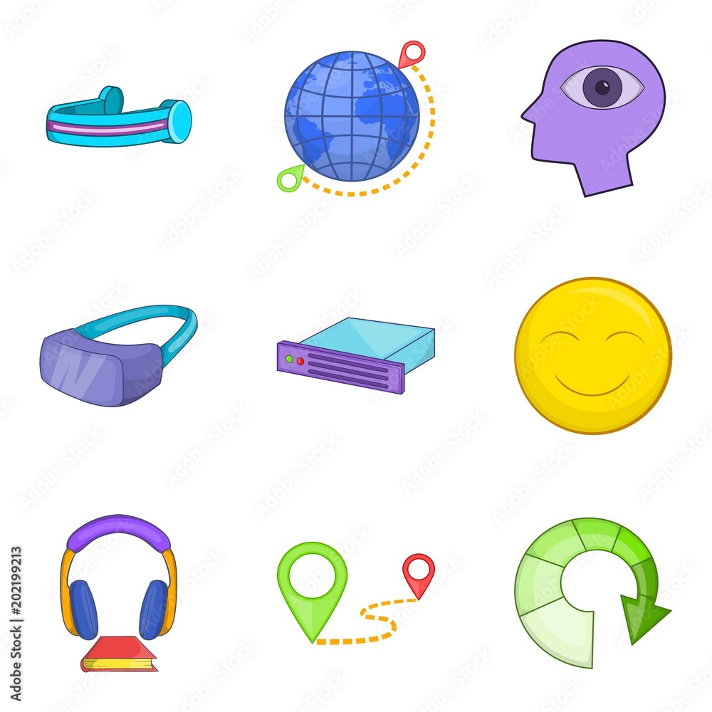 Poster web gadget icons set. cartoon set of 9 web gadget vector icons for web isolated on white background