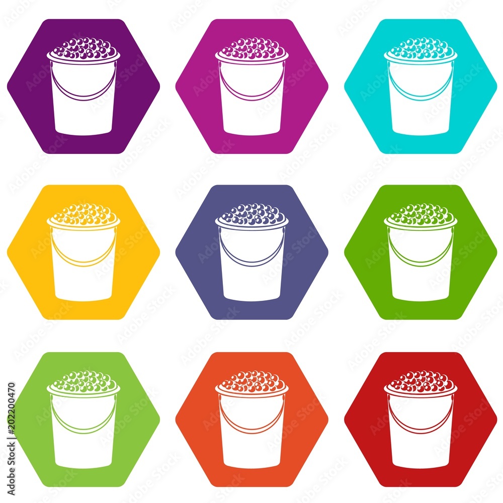 Poster foam in bucket icons 9 set coloful isolated on white for web