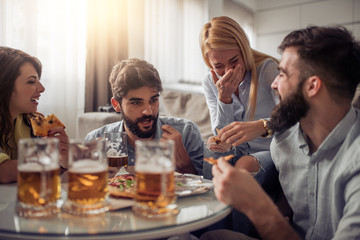 Friends having fun at home