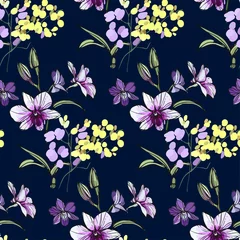 Wallpaper murals Orchidee Floral seamless pattern with different flowers and leaves. Botanical illustration  hand painted. Textile print, fabric swatch, wrapping paper.