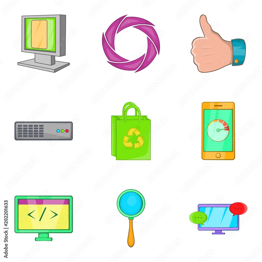 Poster cyber developed icons set. cartoon set of 9 cyber developed vector icons for web isolated on white b