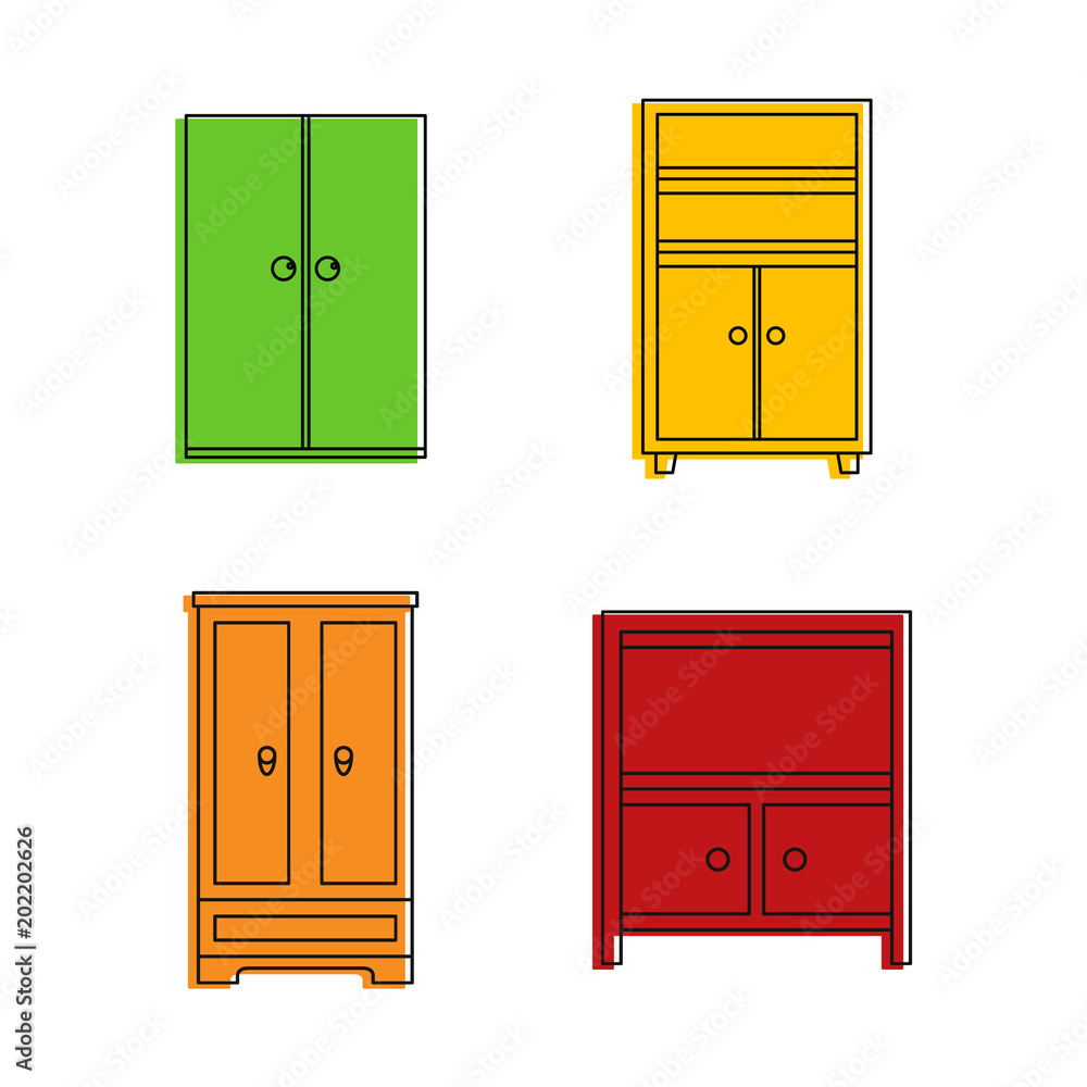 Poster wardrobe icon set. color outline set of wardrobe vector icons for web design isolated on white backg