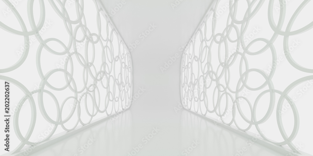 Aufkleber Abstract of white architectural space with circle decorate window,3d rendering