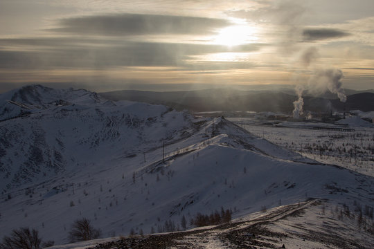 evening view of mountain Karabash and landscape of the Ural Mountains