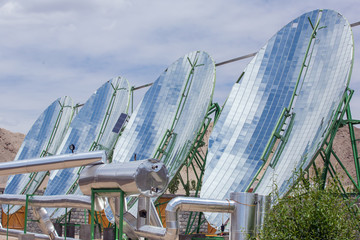 Big Solar Water Boilers in modern experimental school in Leh, Ladakh, India. Alternative energy...