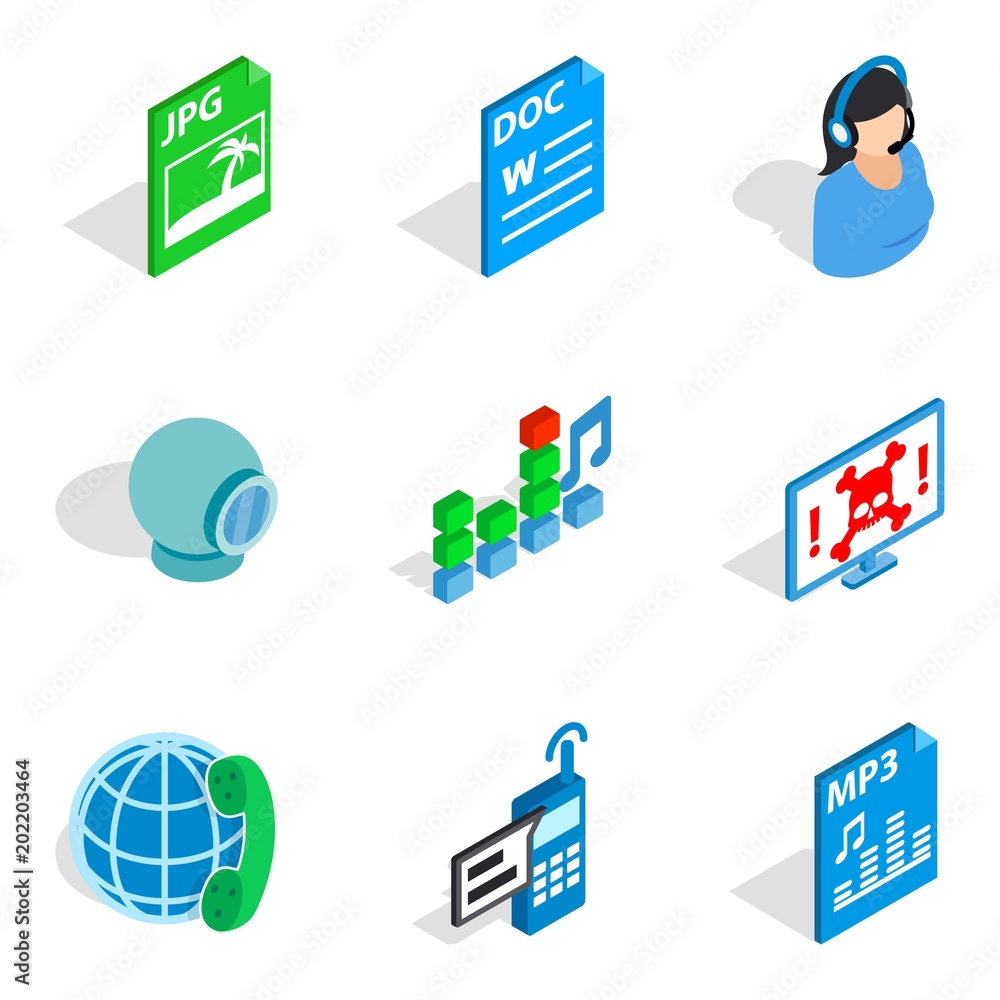 Poster technical novelty icons set. isometric set of 9 technical novelty vector icons for web isolated on w
