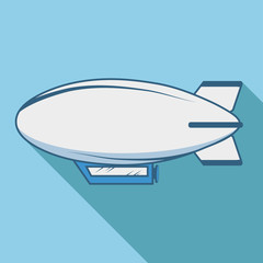 Airship icon with a long shadow. Balloon. Ship hovering in the air. Vector graphics to design.
